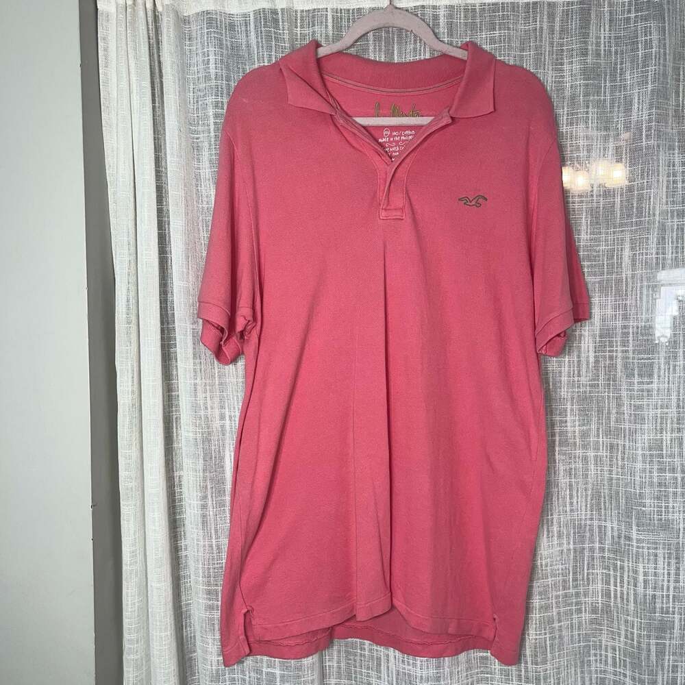 Hollister Men's Pink Pique Polo Shirt, Size XXL 100% Cotton